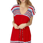 ADMAS WOMAN - Ref.19552AD - Robe estivale manches courtes Elegant Stripes rouge