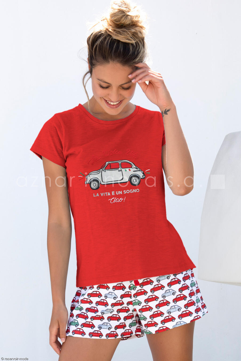 Pyjama short t-shirt La Vita rouge Admas - Réservoir Mode ...