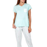 ADMAS WOMAN - Ref.55107AD - Pyjama pantalon t-shirt Summer Flowers vert Admas