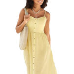 LASCANA - Ref.DR4292L - Robe estivale longue Leinen jaune Lascana