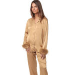 Pyjama satin chemise et pantalon plumes amovibles Plumas Marabu Luxe