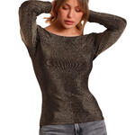 ADMAS FEMME - Ref.43590AD - Top manches longues dos décolleté Brillos Admas