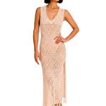 SELMARK MARE - Ref.BC243SE - Robe de plage longue ajourée à franges COMPLEMENTOS